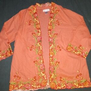 Susan Graver Coral Jacket with Embroidery Size L EUC